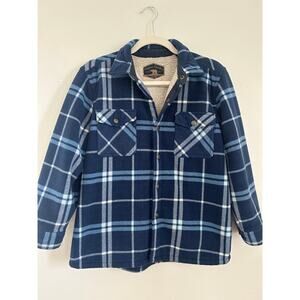 Freedom Foundry Dry Goods Super Plush Shirt Jacket Blue Plaid Boys Size L 14/16